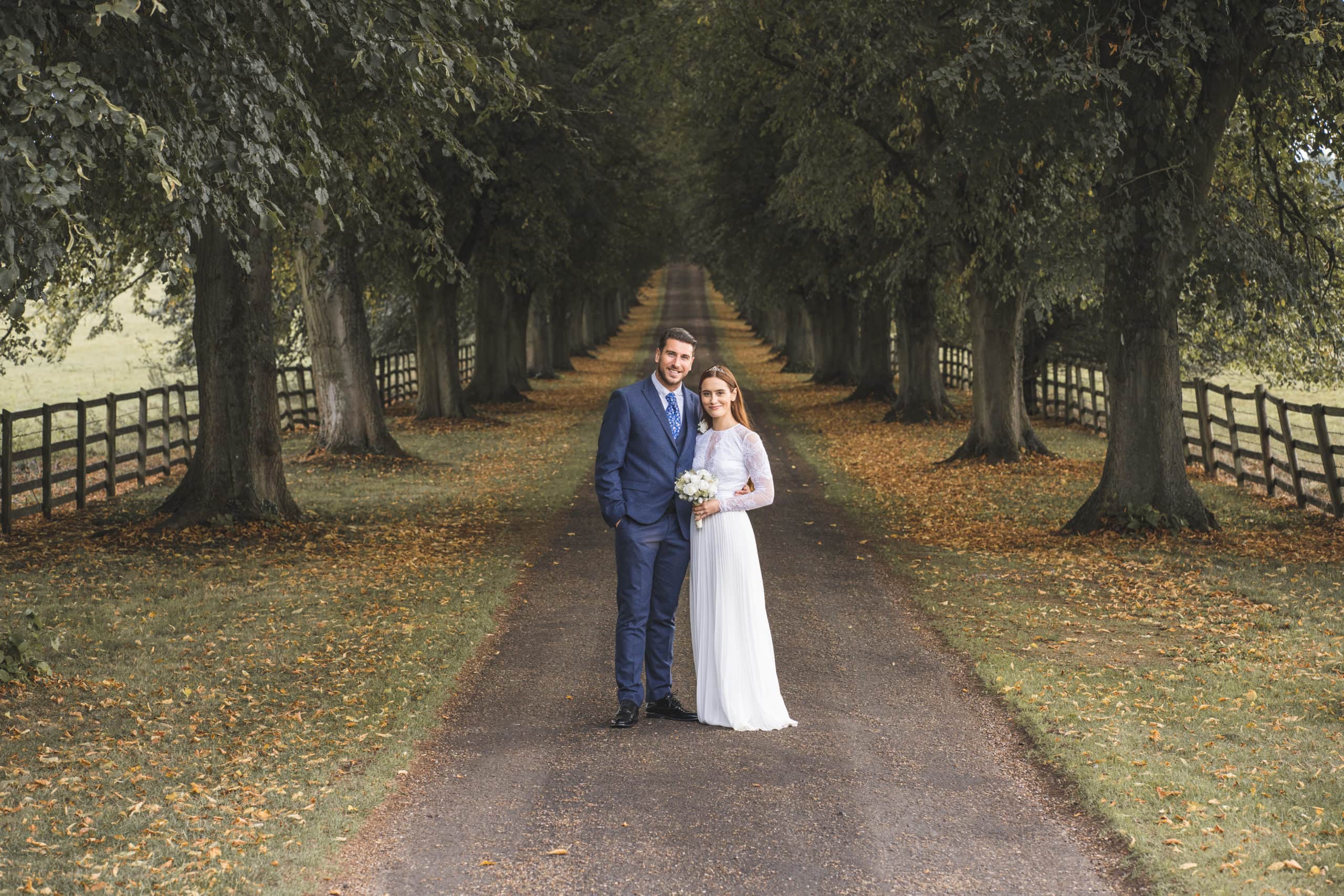 Couple in wedding outfits at Notley Abbey Wedding venue
