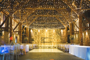 Cooling Castle Barn Reception area adorned with Twinkle lights