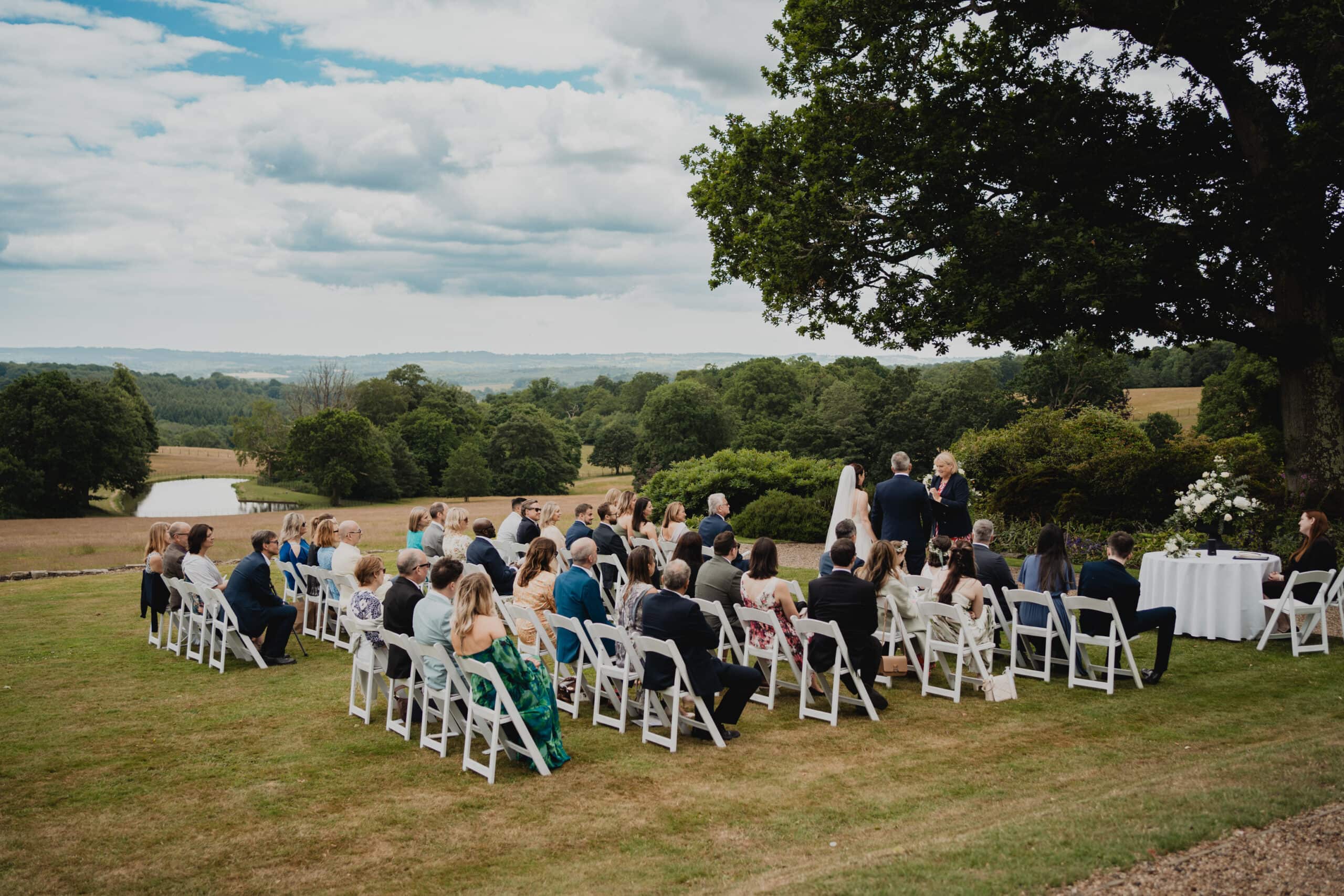 Wedding on the lawn at wadhurst castle in East Sussex